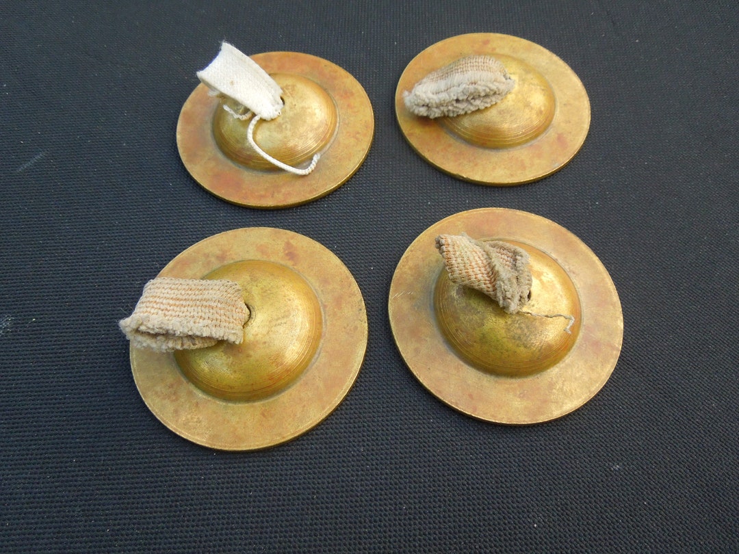 Bronze Finger Cymbals, Set of 4 Belly Dancing Cymbals, Percussion Dancer Cymbals, FREE SHIPPING