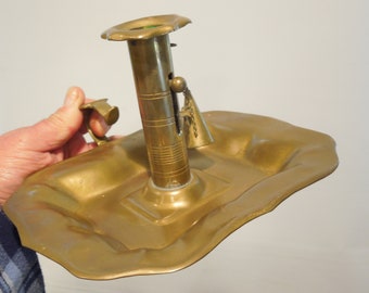 Large Brass Mid Century Chamber Candlestick Holder, Candle Light With Snuffer, FREE SHIPPING!!