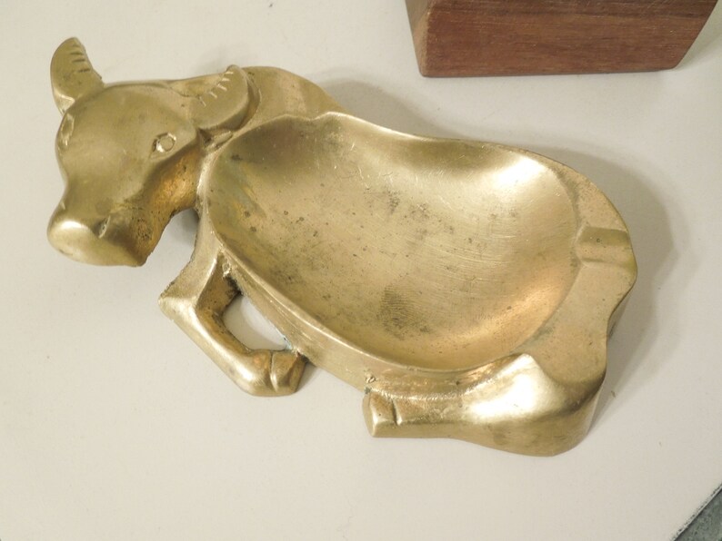 Aluminum Raging Bull Sculpture Brass Bull Ring Dish FREE PRIORITY SHIPPING!! Two Vintage Unique Bulls
