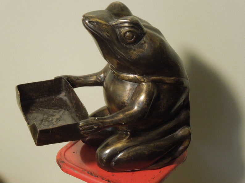 Large Bronze Frog Business Card Holder, Good Luck Business Frog Sculpture, FREE PRIORITY SHIPPING!!