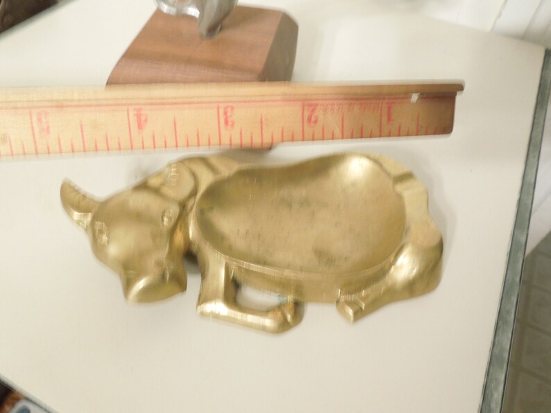 Aluminum Raging Bull Sculpture Brass Bull Ring Dish FREE PRIORITY SHIPPING!! Two Vintage Unique Bulls