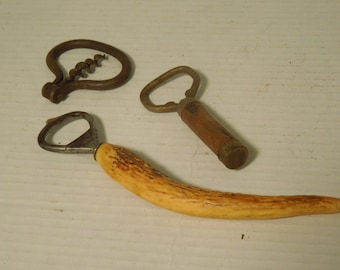 Antique Lot Of Bottle Openers, Folding Helix Harp, John Hasselberg Antler Handle, Small Pub Opener, FREE SHIPPING!!