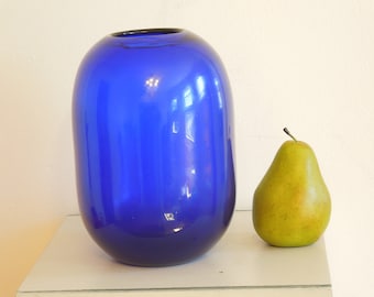 Vintage Cobalt Blue Flowering Vase, Blenko Mid Century Blue Art Glass Vase, FREE SHIPPING!!