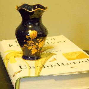 Miniature Limoges Rochard French Vase, Cobalt Gold Mini Vase, Mid Century Porcelain, FREE SHIPPING!!