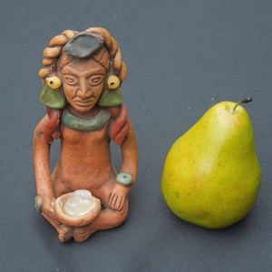 Signed Terra Cotta Mexican Folk Art Figure, Aztec Pre Columbian Offering Figure, FREE SHIPPING!!