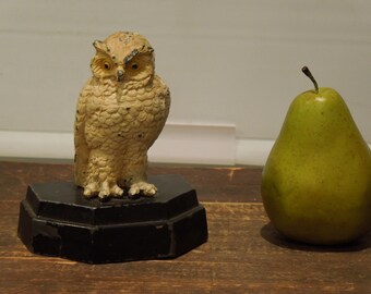 Antique Painted Pewter White Owl Sculpture, Good Luck Owl Decor, FREE SHIPPING!!