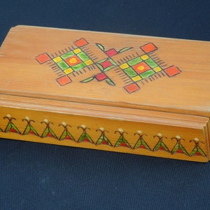 Antique Hand Painted Wooden Jewelry Box, Swedish / Mexican Folk Art Keepsake Box, FREE SHIPPING!!