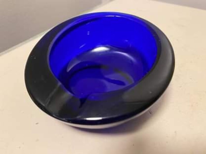 Mid Century Modern Murano Cobalt Blue Orb Ashtray Art Glass Etsy