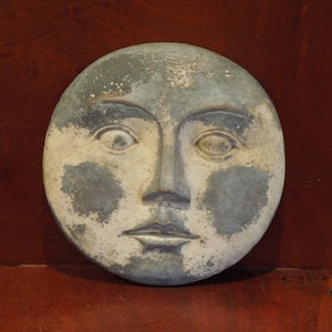 Unique Plaster Face On The Moon Disk, Pareidolia Paperweight, FREE SHIPPING!!