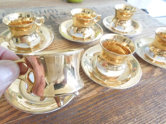German Gold Mini Tea Cup And Saucer Set 12 Piece Porcelain Etsy