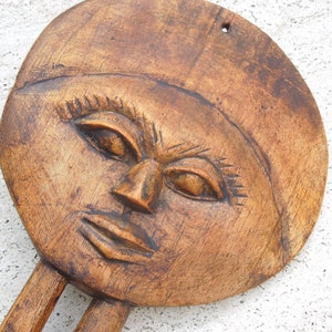 African Folk Art Scepter, Ghana Wood Carved Ashanti Wall Hanging, Good Luck Charm, Two Faced Wood Boho Carving, FREE SHIPPING!!