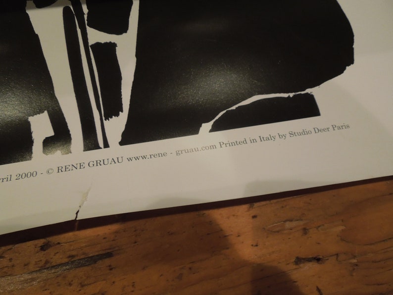 Pu&ograve; includere: Stampa d'arte astratta in bianco e nero con il testo "Aprile 2000 - &copy; RENE GRUAU www.rene - gruau.com Stampato in Italia da Studio Deer Paris"