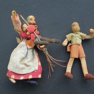 Rare WW2 Dolls, Baltic Refugee Stocking Dolls, WW2 Refugee Dolls, Rare Britulla Puppe Stocking Handmade Witch Devil Dolls, FREE SHIPPING!!