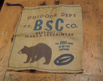 Large Unique Burlap Tote Sack, Grizzly Bear Reusable Tote Bag, FREE SHIPPING!!