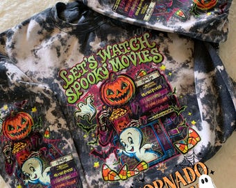 Spooky Movies Bleached Crewneck | Halloween Sweatshirt | Witchy | Pumpkin Season | Fall | Ghosts | Cozy Sweatshirt