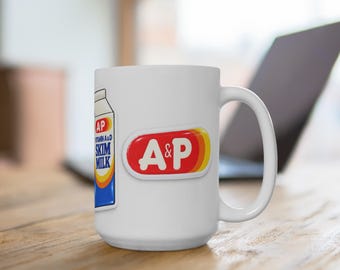 Tazza in ceramica da 440 ml con logo vintage del supermercato A&P Milk Cartoons.