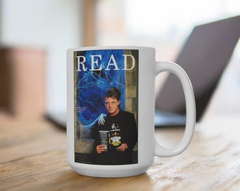 Tazza da caffè da 440 ml (15 oz) per amanti dei libri, con Michael J. Fox.