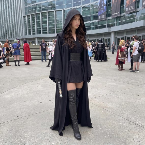 Women Sith Lord Costume, Star Wars Inspired Dark Side Cosplay Outfit, Hooded Black Robe, Galactic Villain Halloween Costume
