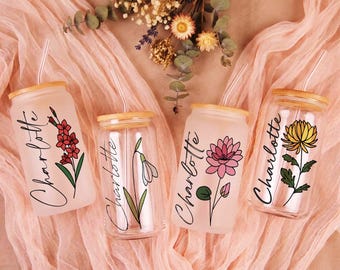 Custom Name Cup, Personalized Iced Coffee Cup, Tumbler Glass with Straw, Bachelorette Gifts, Aesthetic Cups, Party Favors, Cute Fall Cup