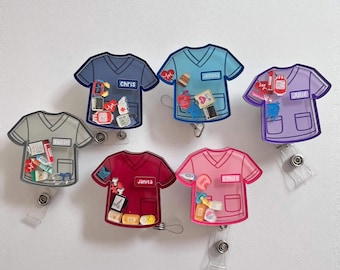 Custom Nurse Shaker Badge Reel with Name: Scrub Top ID Holder