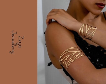 Gold Leaf Arm Cuff Bracelet Open Cuff Upper Arm Jewelry Statement Bracelet