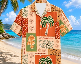 Romige Hawaiiaanse kleding van polybanaan, aardachtige geometrisch gedrukte strandshirtkleding met korte mouwen met korte mouwen