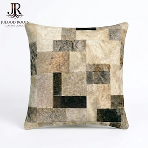 Handmade Cowhide Patchwork Pillow Cover | Hair On Hide Cushion | Boho Farmhouse Home Decor