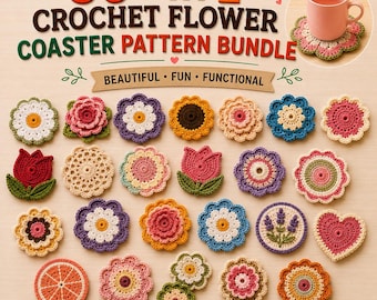 50+ Crochet Flower Coaster Patterns Bundle PDF, Tulip Daisy Sunflower & Floral Designs, Easy Crochet Patterns, Instant Download