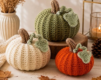Crochet Pumpkin Pattern, 3 Sizes Easy Fall Crochet Pattern, Autumn Pumpkin Decor, Halloween Thanksgiving Decor, PDF Digital Download