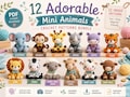 12 in 1 Mini Baby Animals Crochet Pattern Bundle, Elephant Lion Monkey Giraffe Tiger Zebra Rhino Hippo Sheep Cow Camel Bull Amigurumi PDF product logo