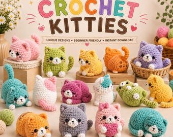10+ Crochet Cat Patterns Bundle, Amigurumi Cat Plushie PDF, No-Sew & Cute Kitty Patterns, Easy Crochet Animal Pattern, Digital Download