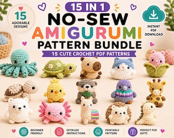No-Sew Crochet Animals Pattern Bundle | 15 Amigurumi Plushie PDFs | Easy Beginner Mini Plushies, Instant Download