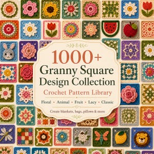Bundel met meer dan 1000 haakpatronen voor Grandma Squares | Bloemen-, klassieke, kant- en fantasiemotieven | PDF-download