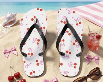 Personalized Cherry Bow Flip Flops: Summer Beach Sandals