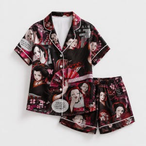 Satin Kimono Pajama Set, Nico Robin Inspired Sleepwear, Luxury Loungewear