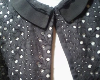 Preto e branco, década de 1980, ilhó de renda vintage de bolinhas leve, jaqueta, gola Peter Pan, blazer adorável, tamanho feminino XS/S