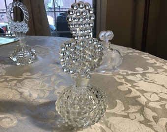 Art Deco Pressed Glass Bubble Perfume Bottle with Large Stopper, 7 inches Tall