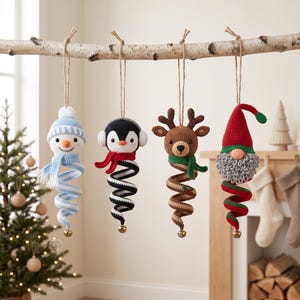 Crochet Spiral Wind Spinner Pattern, 4-in-1 Christmas Ornament Amigurumi Snowman Penguin Reindeer Gnome, PDF Digital Download image 4
