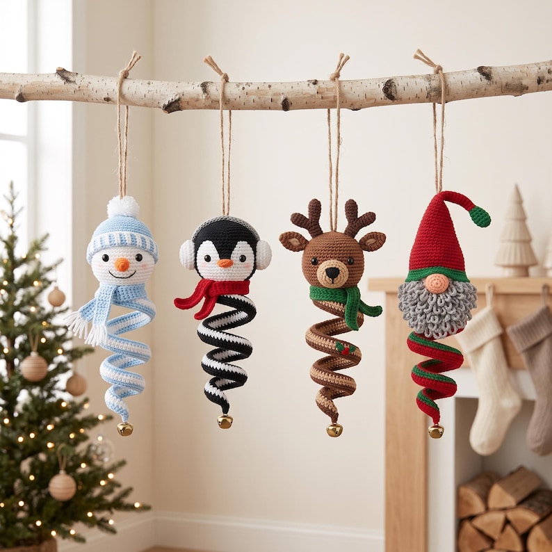 Crochet Spiral Wind Spinner Pattern, 4-in-1 Christmas Ornament Amigurumi Snowman Penguin Reindeer Gnome, PDF Digital Download image 4