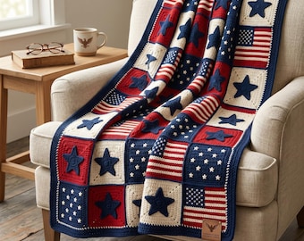 US Patriotic American Flag Crochet Blanket Pattern | Stars & Stripes Afghan PDF | 4th of July Gift | USA 250th Anniversary-Instant Download