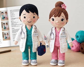 Doctor & Nurse Amigurumi Crochet Pattern PDF | Medical Doll Couple DIY | Healthcare Gift Idea-Doctor Nurse Crochet Tutorial-Instant Download