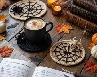 クモの巣コースターの編み図 | ハロウィンのあみぐるみクモマグマット | 初心者向けかぎ針編みPDF | 即時ダウンロード