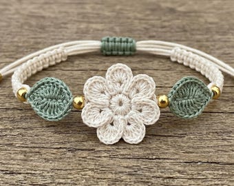 Crochet Daisy Flower Bracelet Pattern PDF, Adjustable Boho Lace Bracelet, Beaded Crochet Jewelry Tutorial