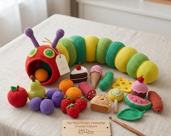 Hungry Caterpillar Crochet Pattern PDF | Amigurumi Caterpillar Toy & Play Food Set | Storybook Crochet Tutorial | Nursery Toy DIY Gift