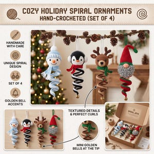 Crochet Spiral Wind Spinner Pattern, 4-in-1 Christmas Ornament Amigurumi Snowman Penguin Reindeer Gnome, PDF Digital Download image 7