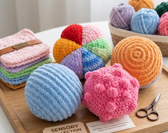 4-in-1 Sensory Balls Crochet Pattern | Montessori Baby Toy, Crochet Fidget & Hacky Sack | Beginner PDF Digital Download
