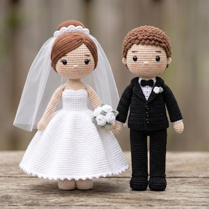 Virkmönster för amigurumi till bröllopspar | Herr och fru för alltid, brud och brudgum, gör-det-själv-PDF-handledning