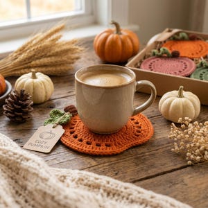 Crochet Pumpkin Coaster & Mug Rug PDF Pattern | Beginner Halloween Crochet, Fall Table Decor, Autumn DIY Thanksgiving Gift image 11