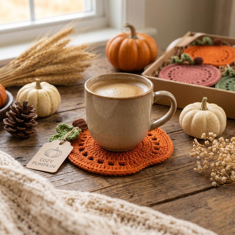 Crochet Pumpkin Coaster & Mug Rug PDF Pattern | Beginner Halloween Crochet, Fall Table Decor, Autumn DIY Thanksgiving Gift image 11