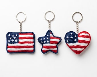 Crochet Keychain Pattern PDF | American Flag, Heart & Star | Patriotic USA 250th | Red White Blue | 4th of July Independence Day